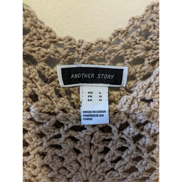 Womens Crochet Tunic Top Vest Brown Fringe Boho Lagenlook Fall Sleeveless Sz L - Picture 7 of 8